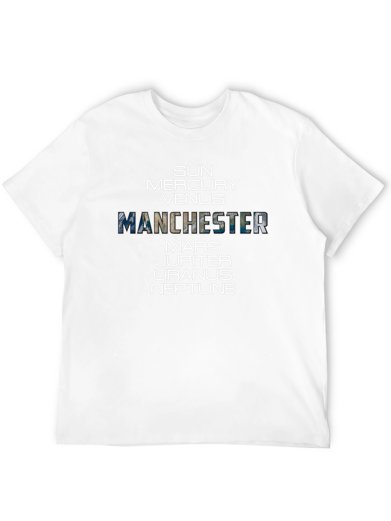 Planets & Manchester Graphic Tee - Black Cotton T-Shirt
