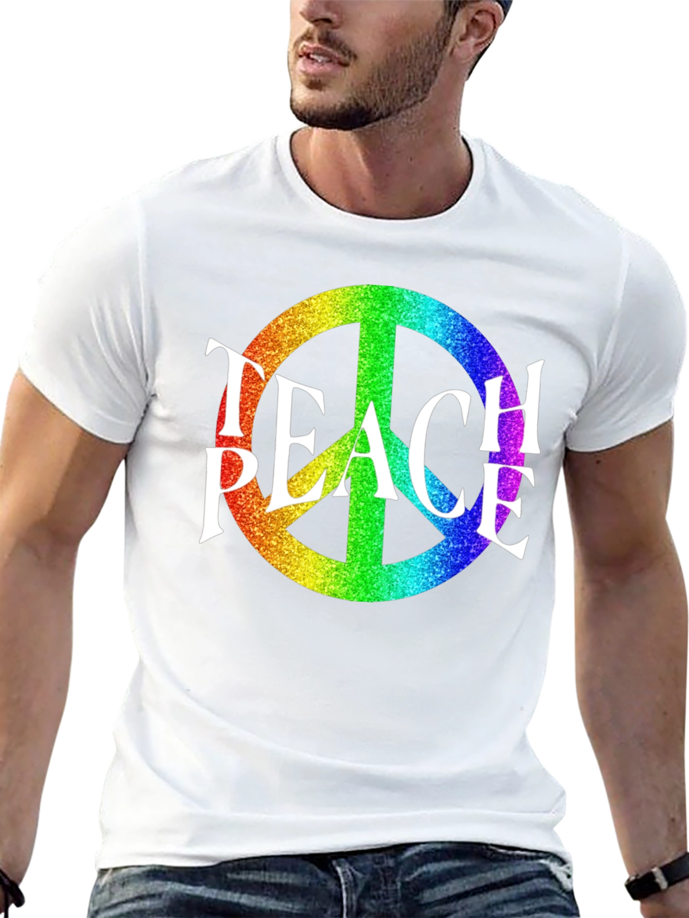 Teach Peace Rainbow Peace Sign T-Shirt