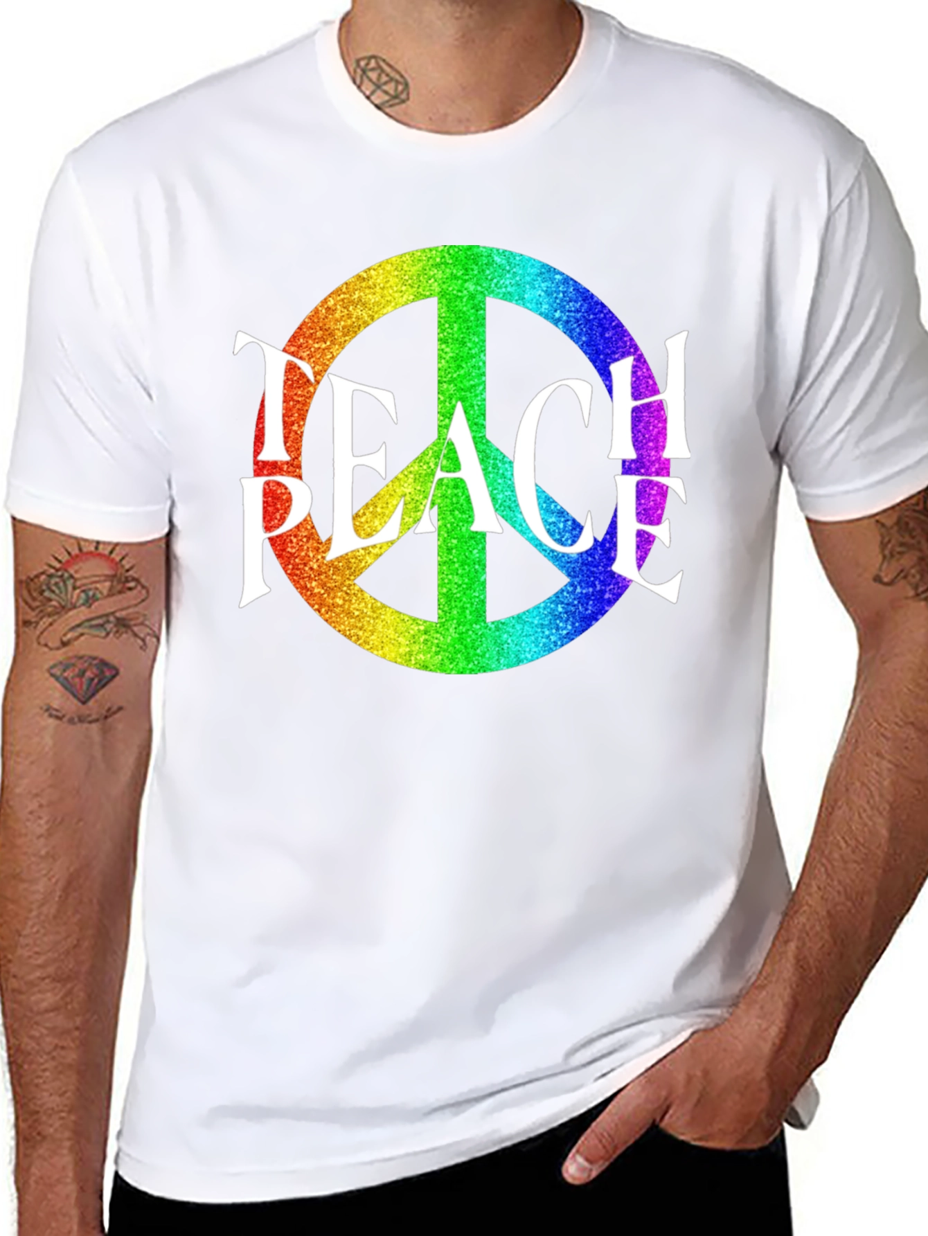 Teach Peace Rainbow Peace Sign T-Shirt