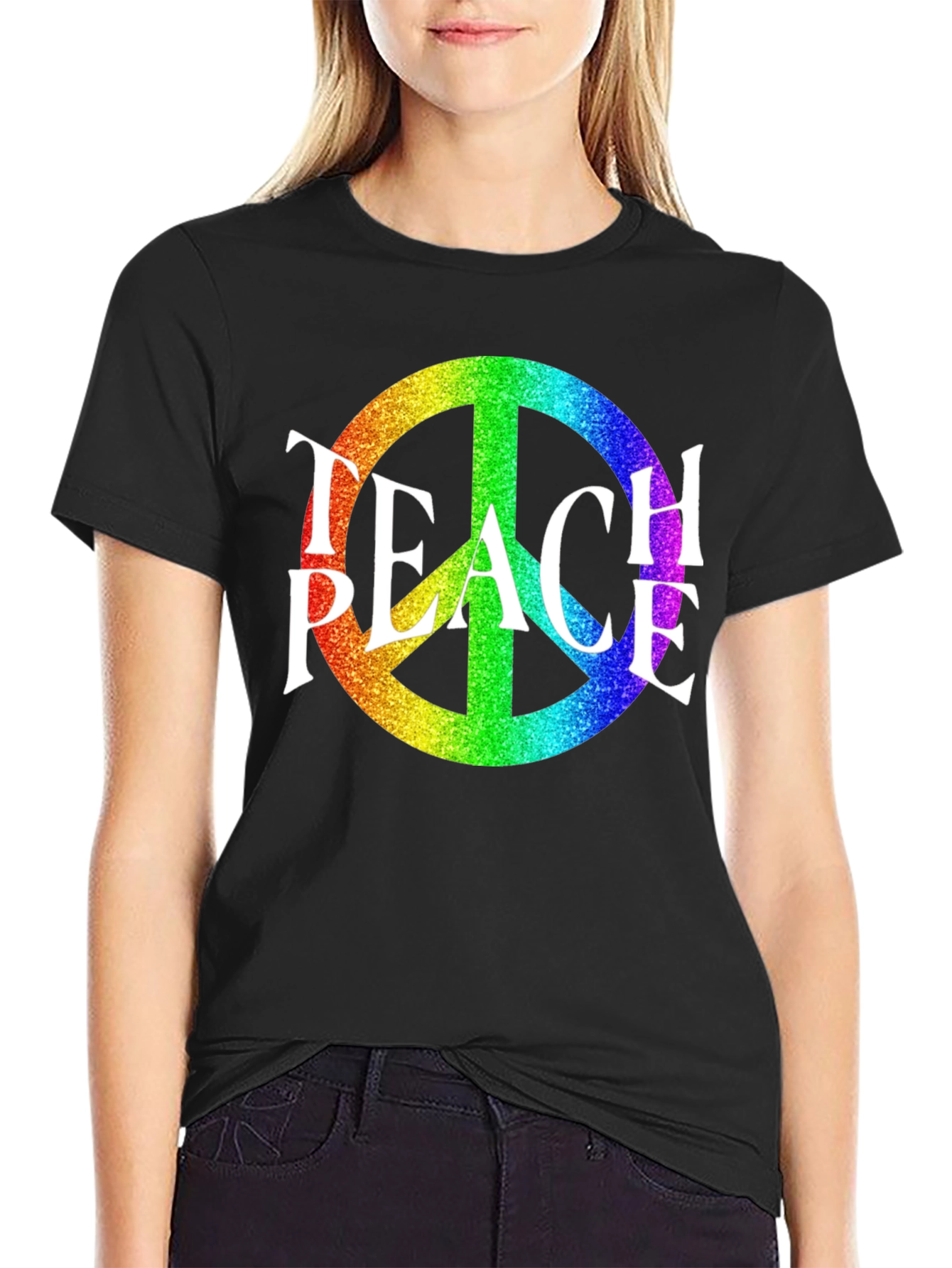 Teach Peace Rainbow Peace Sign T-Shirt