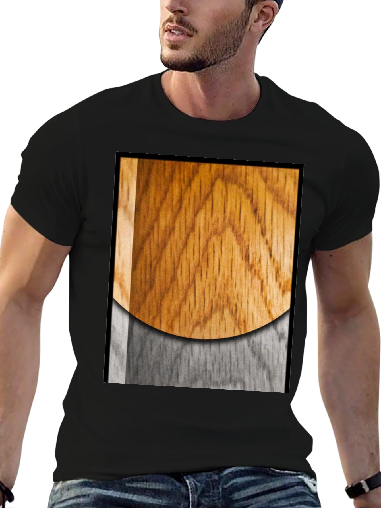 Wood Grain Graphic Black T-Shirt