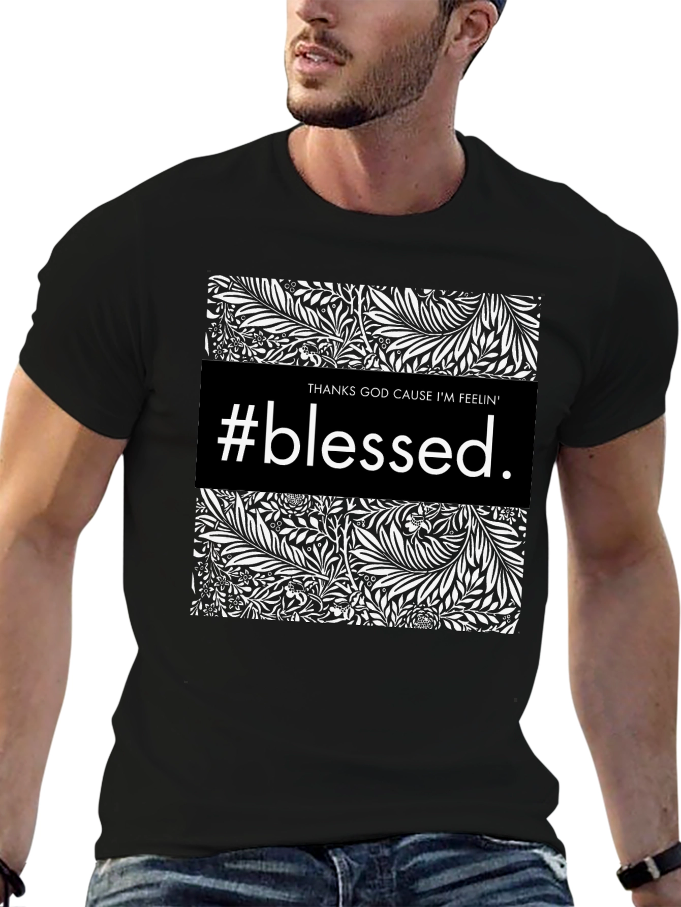 #Blessed Graphic Print Black Crewneck T-Shirt