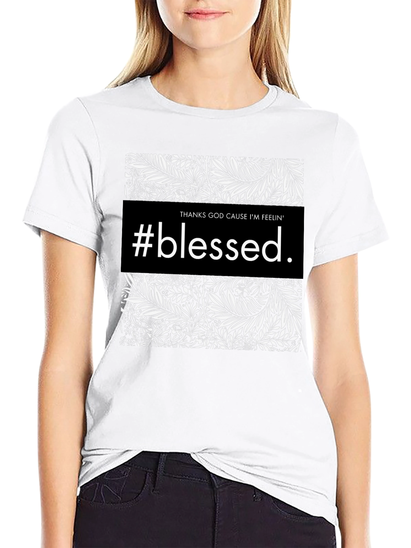 #Blessed Graphic Print Black Crewneck T-Shirt