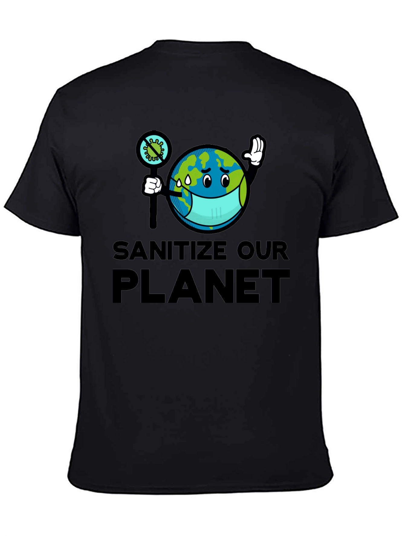 Sanitize Our Planet T-Shirt - Earth Cartoon Graphic Tee
