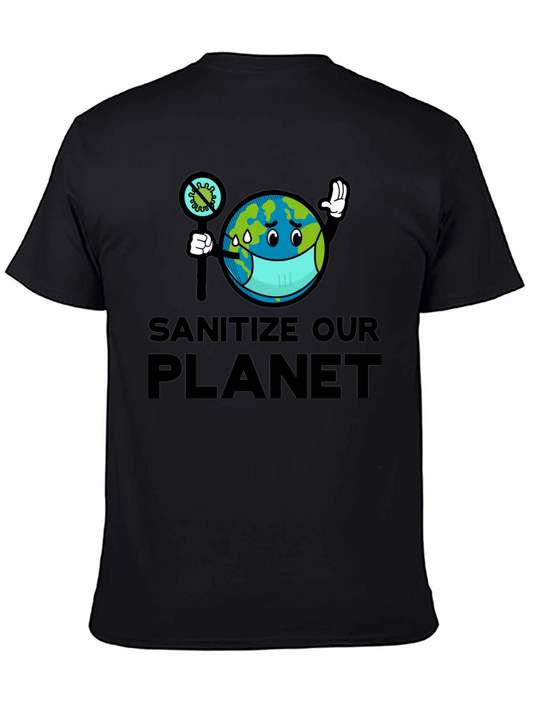Sanitize Our Planet T-Shirt - Earth Cartoon Graphic Tee
