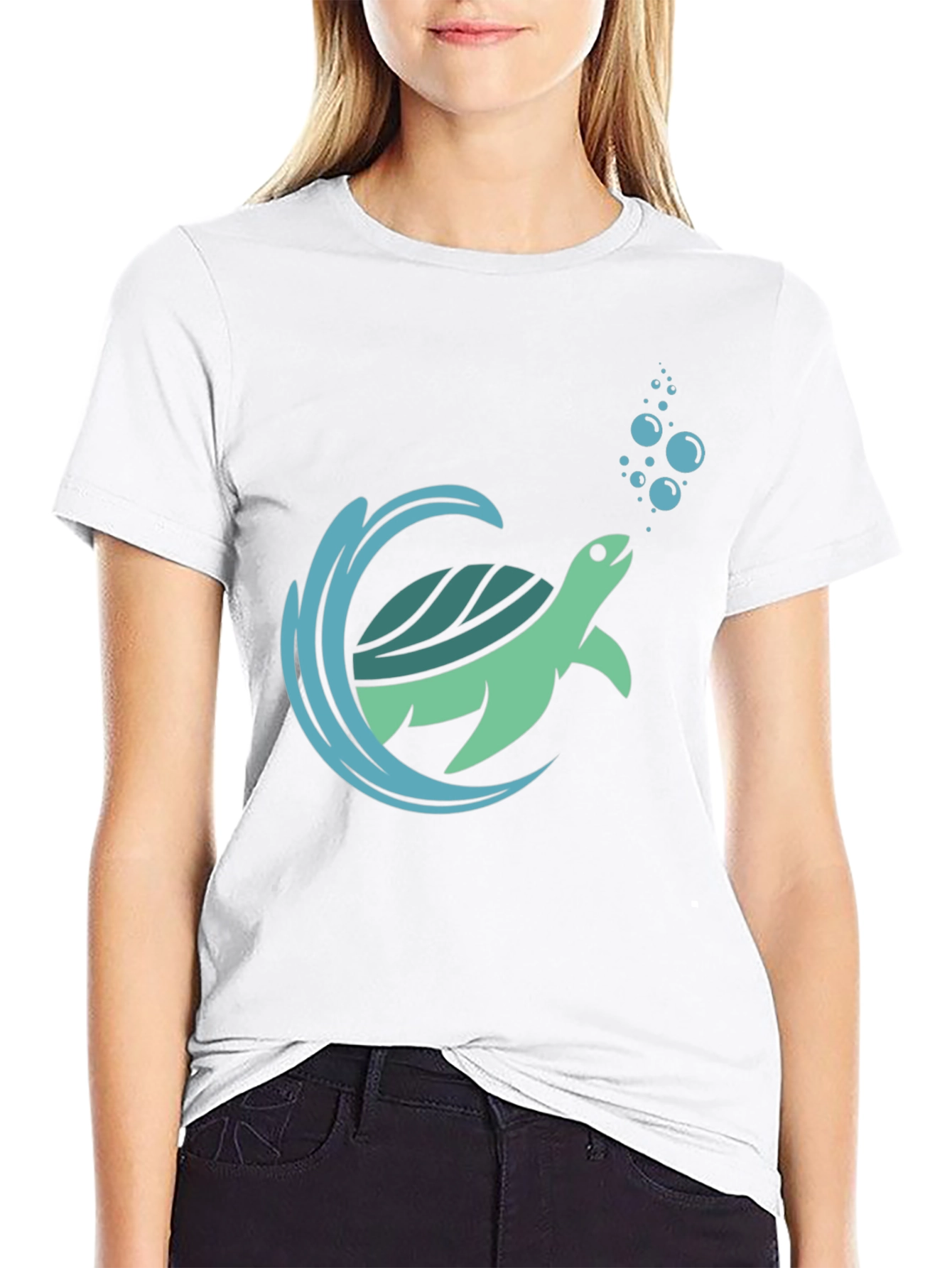 Sea Turtle Graphic Print Mens Black T-Shirt