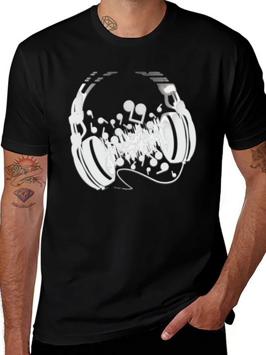 Headphones Music Notes Graphic Tee - Black