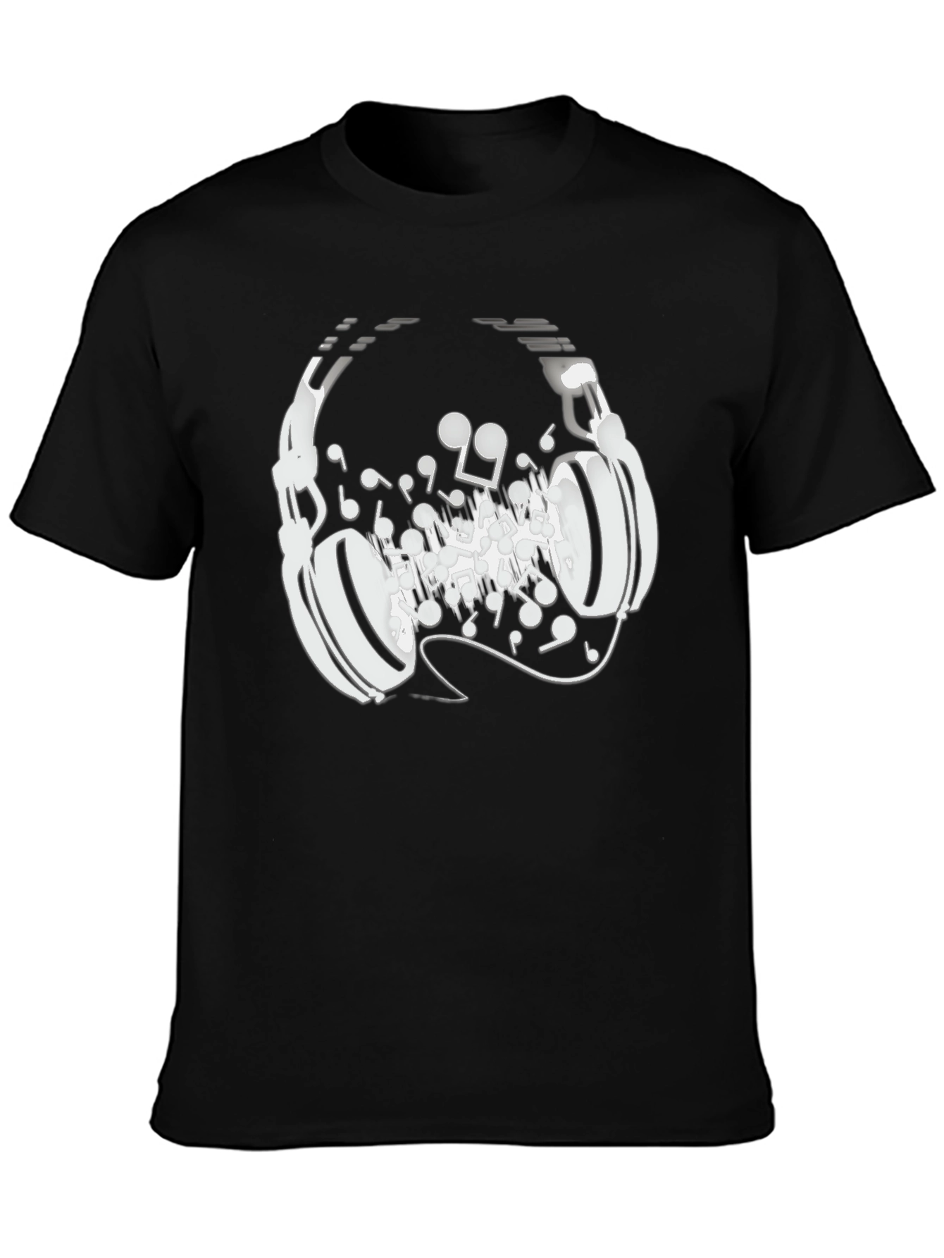 Headphones Music Notes Graphic Tee - Black