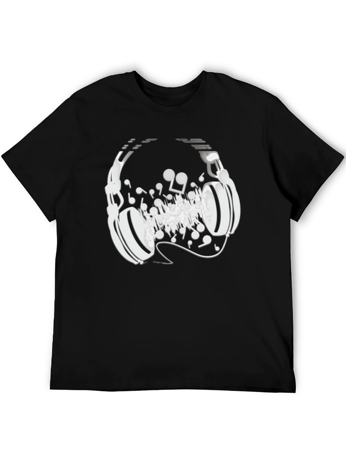 Headphones Music Notes Graphic Tee - Black