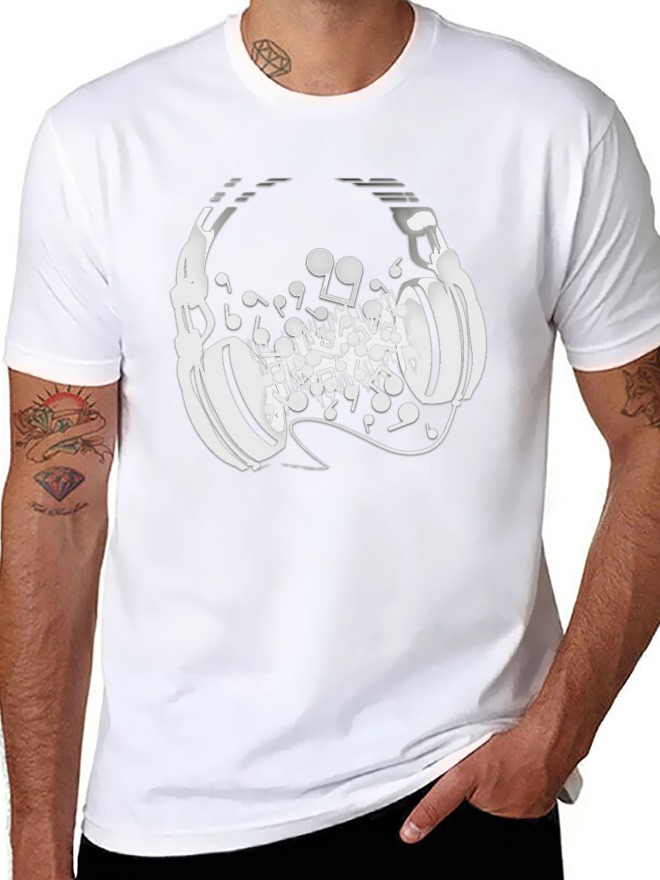 Headphones Music Notes Graphic Tee - Black