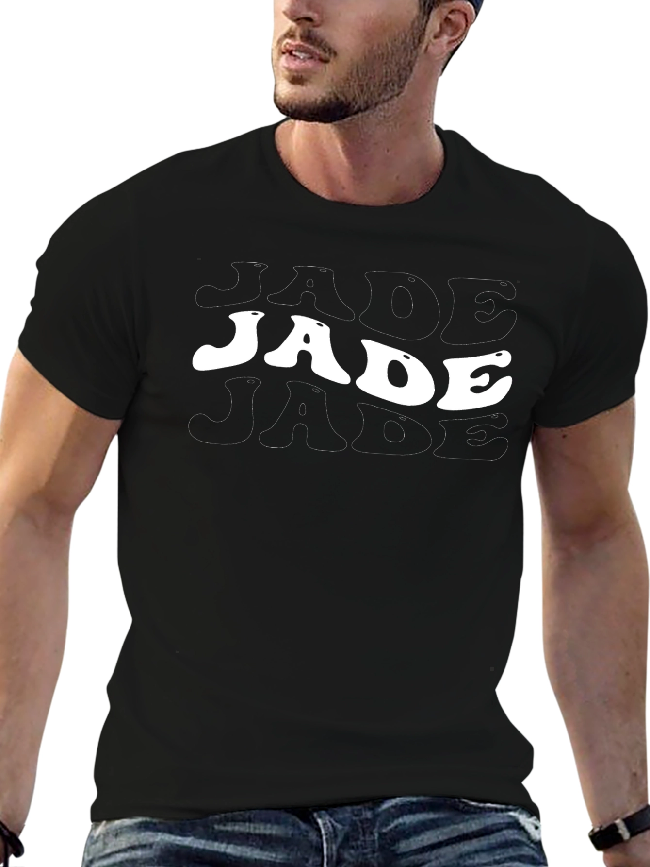 Retro Jade Text Graphic Tee - Black Cotton T-Shirt