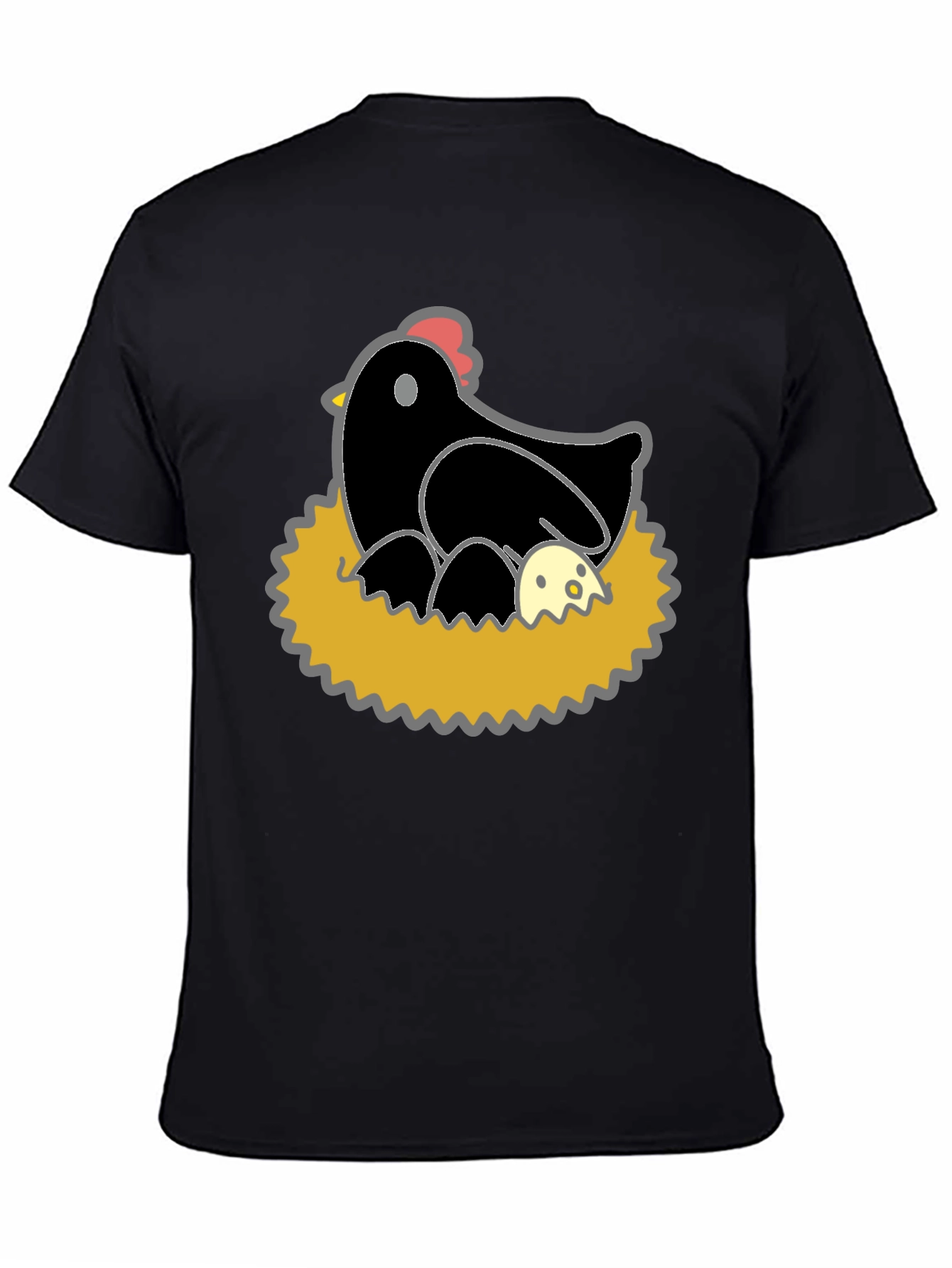 Funny Hen and Eggs Graphic T-Shirt - Black