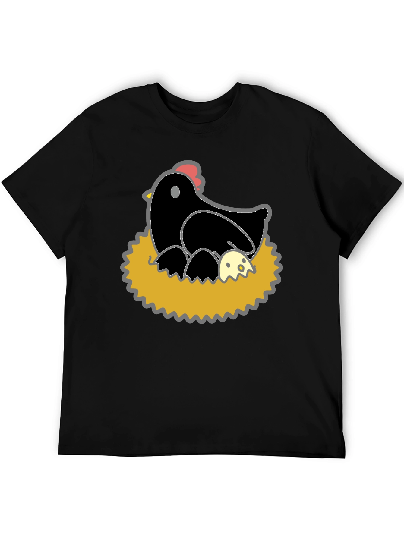 Funny Hen and Eggs Graphic T-Shirt - Black
