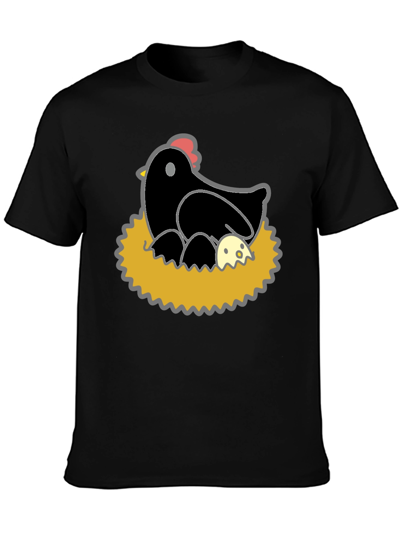 Funny Hen and Eggs Graphic T-Shirt - Black