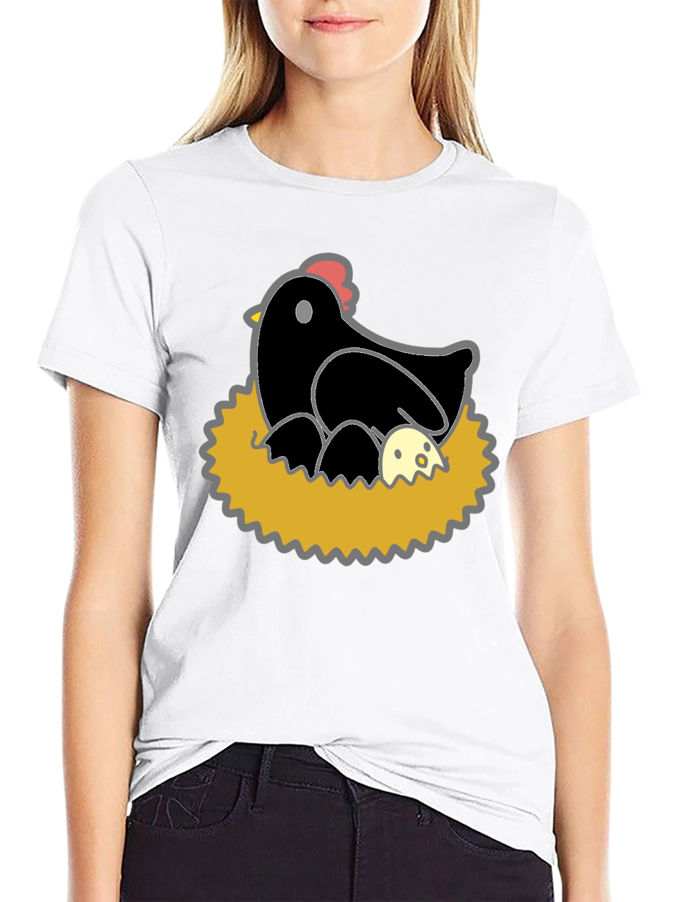 Funny Hen and Eggs Graphic T-Shirt - Black
