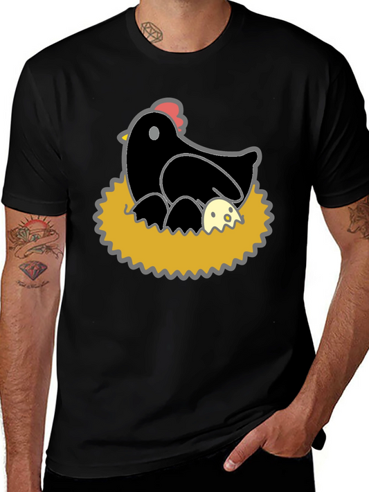 Funny Hen and Eggs Graphic T-Shirt - Black