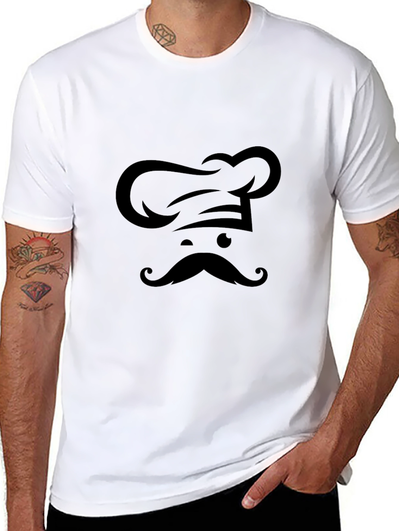 Chef Hat & Moustache Graphic T-Shirt - Black