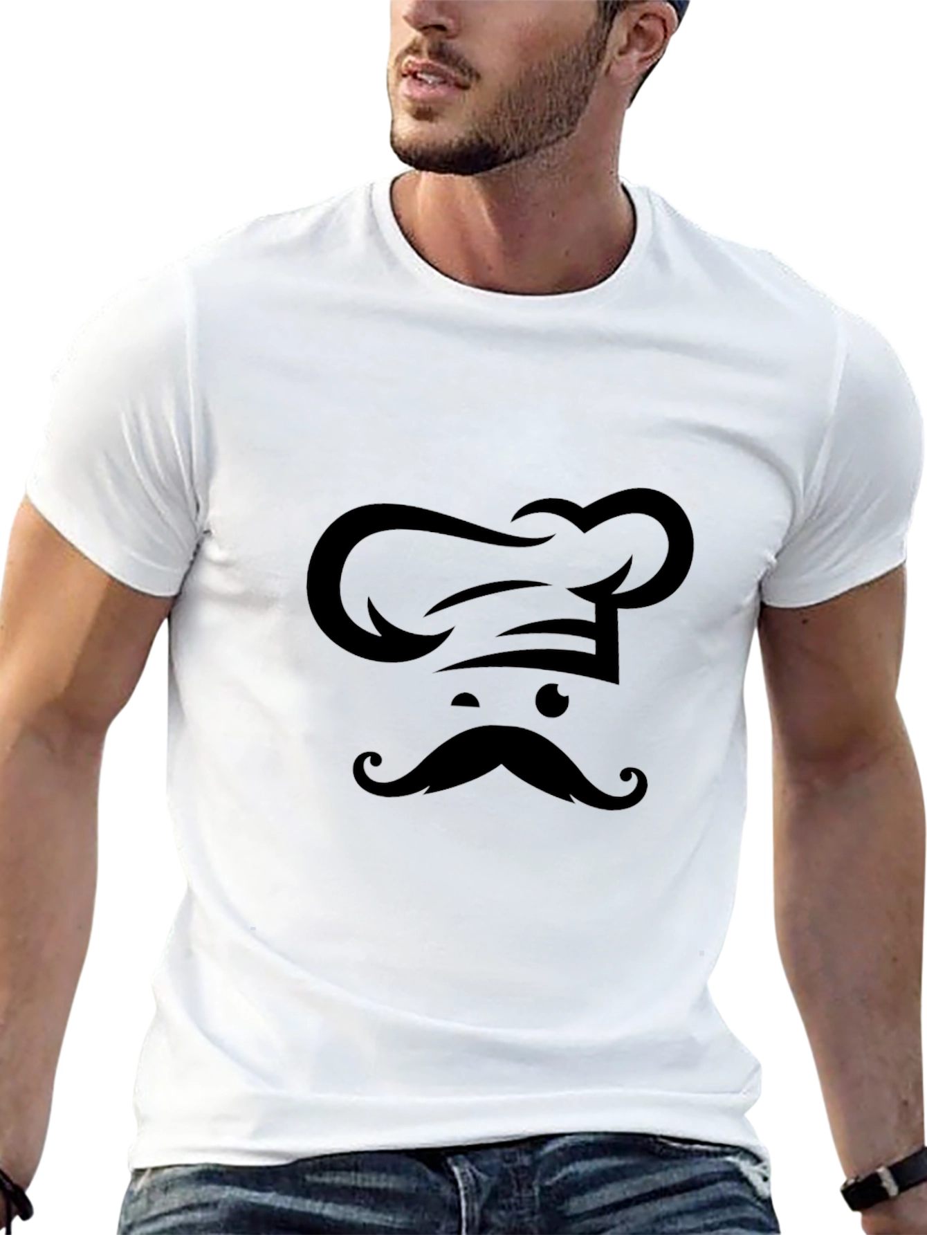 Chef Hat & Moustache Graphic T-Shirt - Black