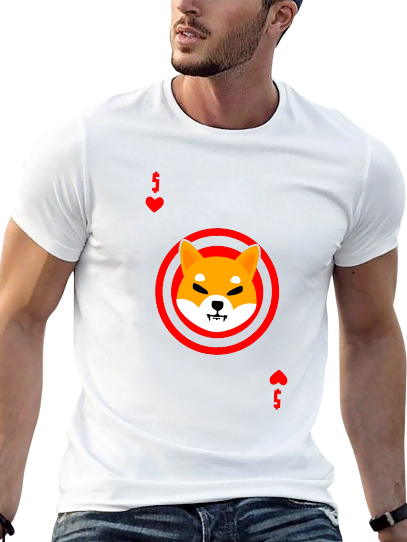 Shiba Inu Ace of Hearts Graphic Black T-Shirt