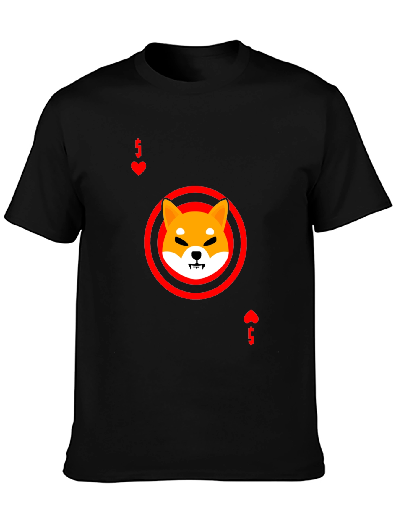 Shiba Inu Ace of Hearts Graphic Black T-Shirt
