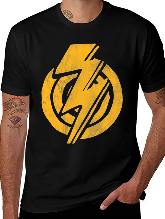 Vintage Thunderbolt Graphic Tee - Black Cotton Blend