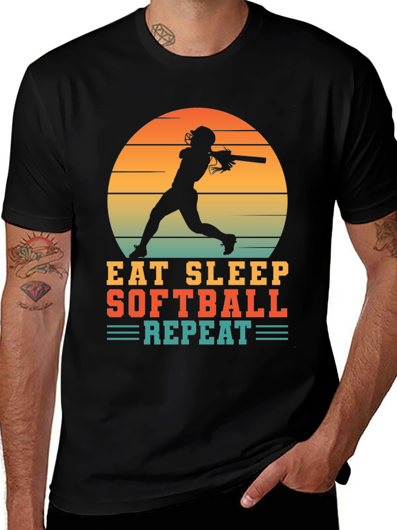 Eat Sleep Softball Repeat Graphic T-Shirt