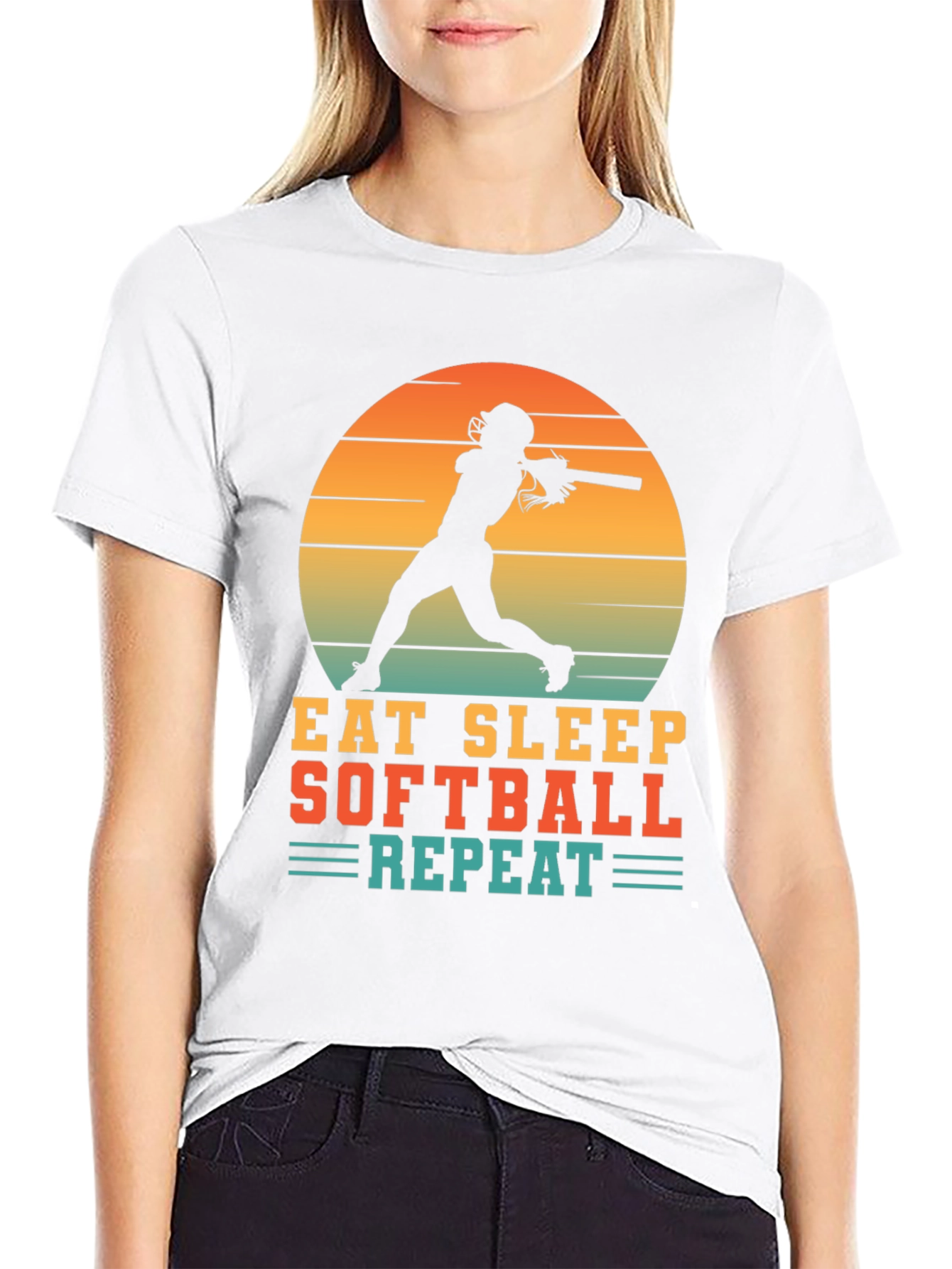 Eat Sleep Softball Repeat Graphic T-Shirt