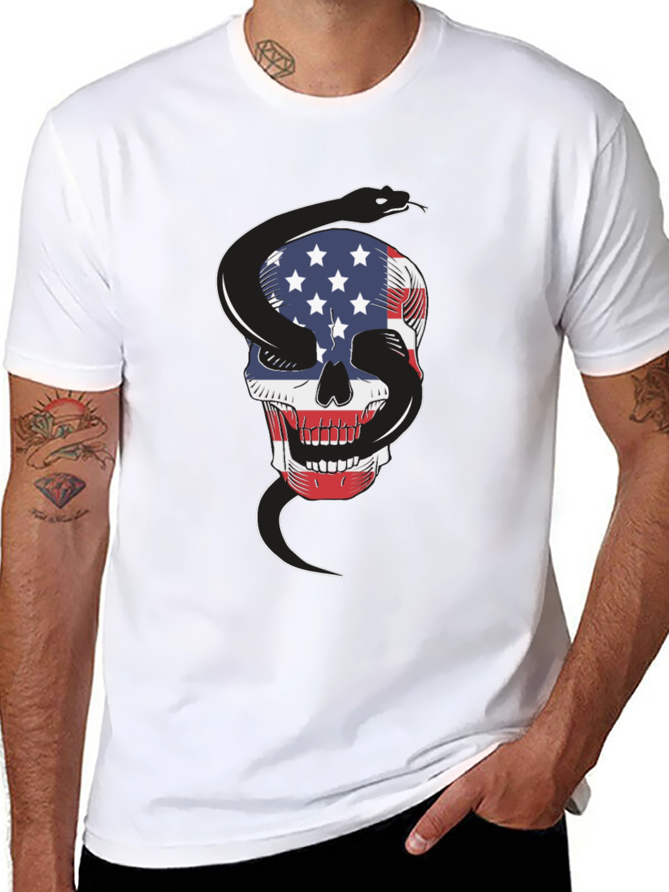 American Flag Skull & Snake Graphic T-Shirt