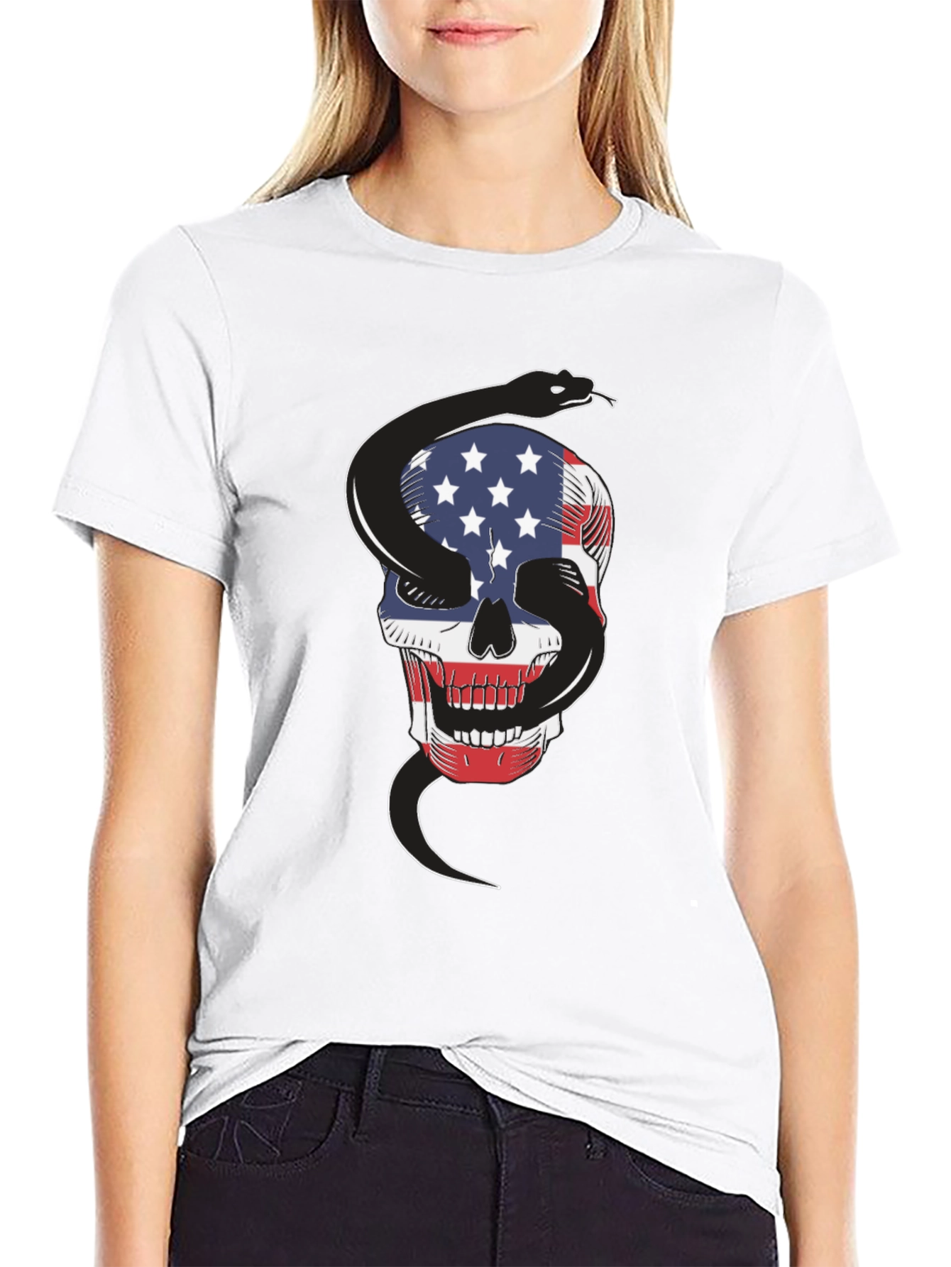 American Flag Skull & Snake Graphic T-Shirt