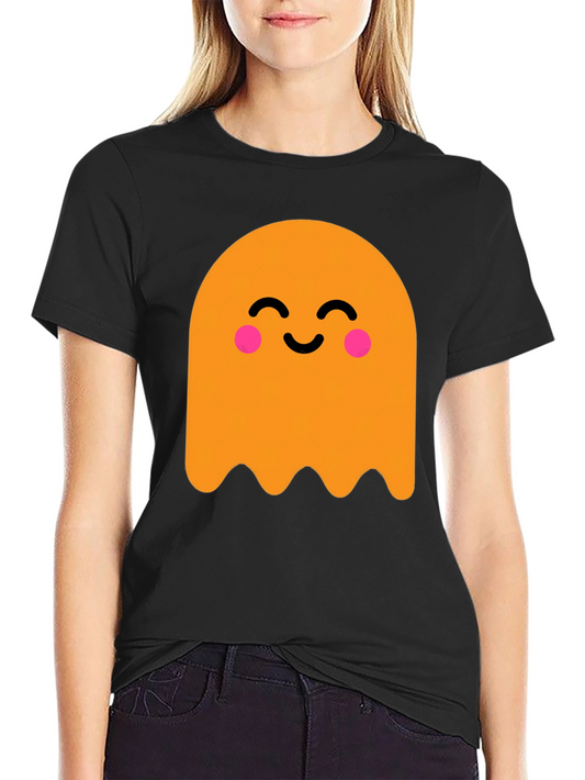 Cute Ghost Graphic Tee - Black Cotton T-Shirt