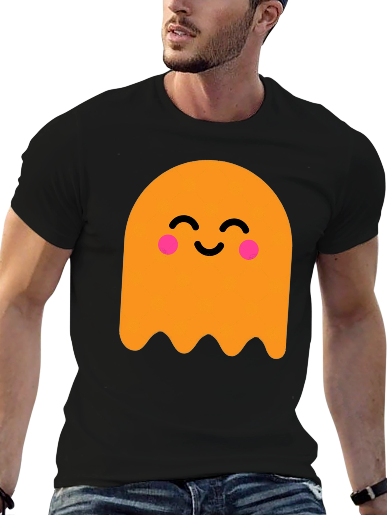 Cute Ghost Graphic Tee - Black Cotton T-Shirt