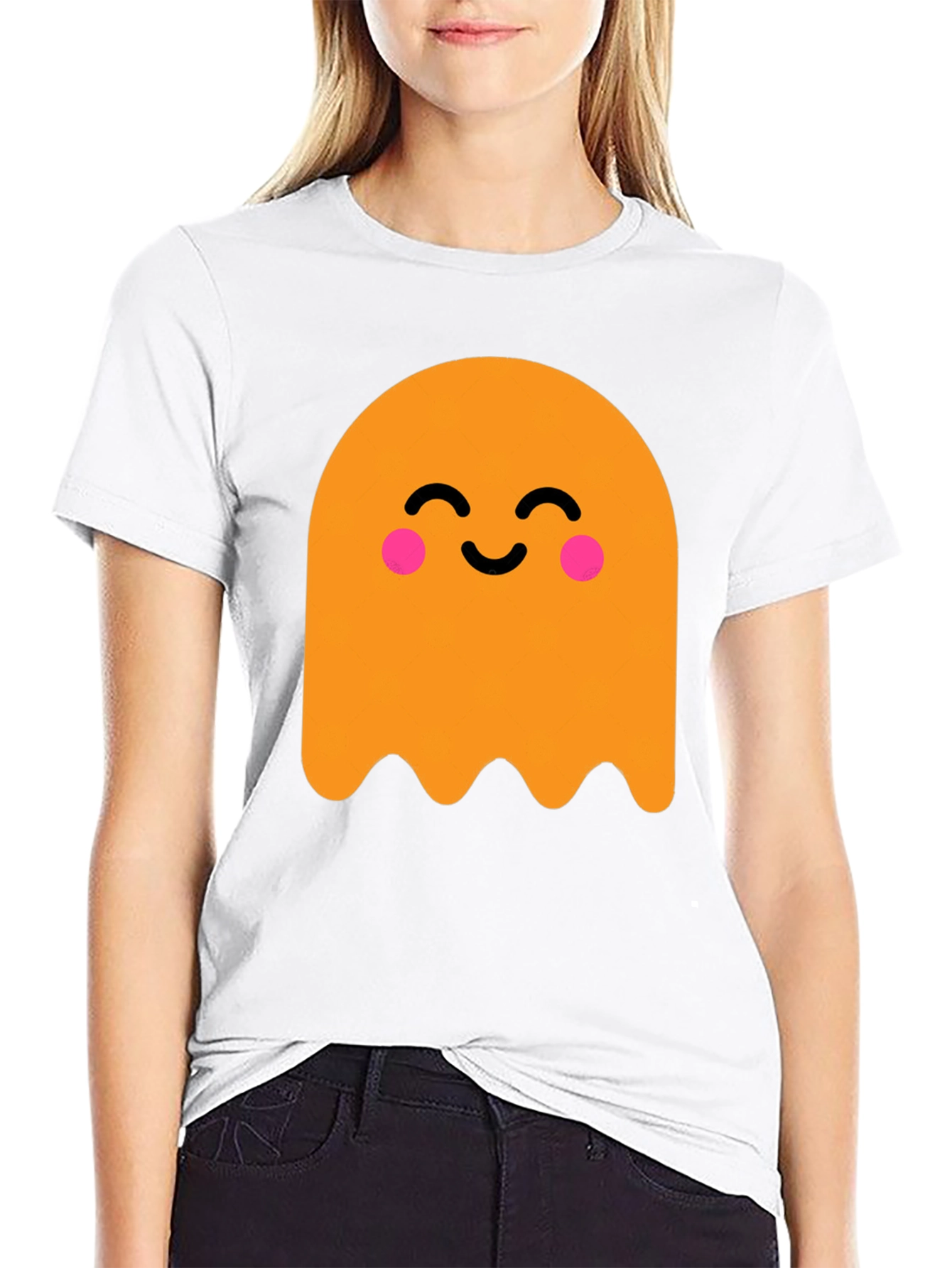 Cute Ghost Graphic Tee - Black Cotton T-Shirt