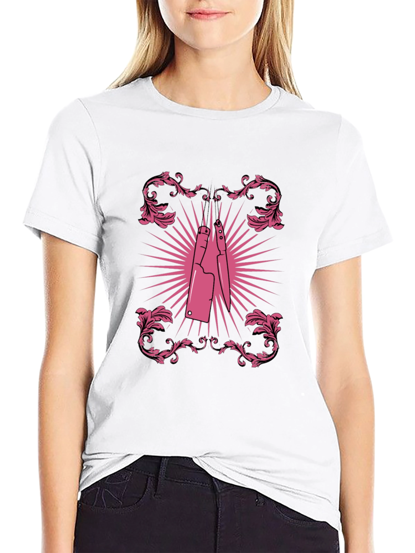 Pink Butcher Knife Graphic Black T-Shirt