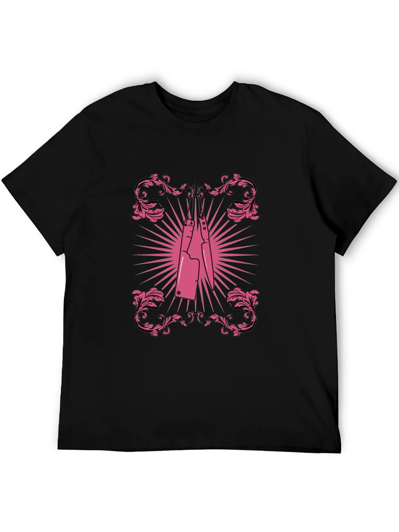 Pink Butcher Knife Graphic Black T-Shirt