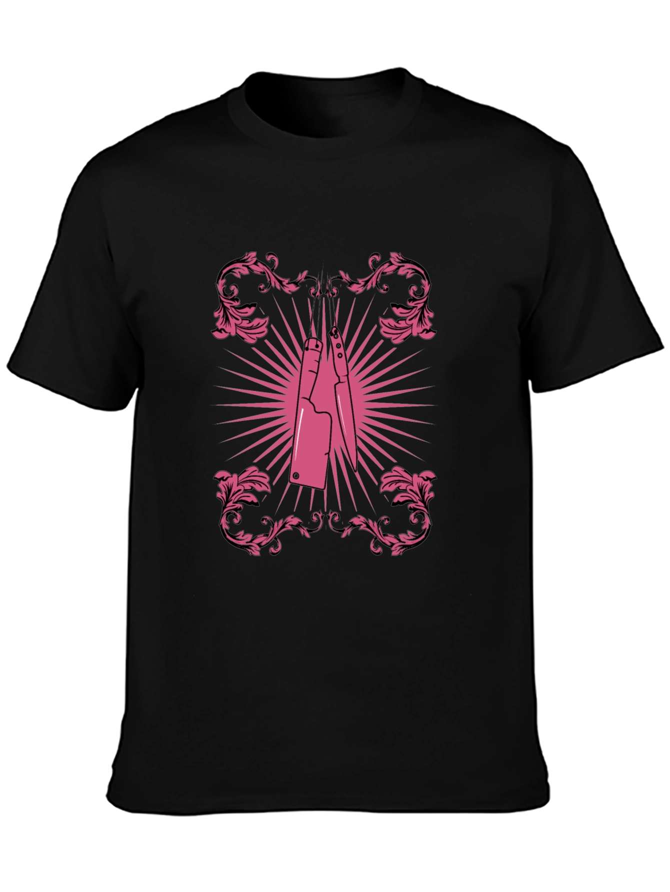 Pink Butcher Knife Graphic Black T-Shirt