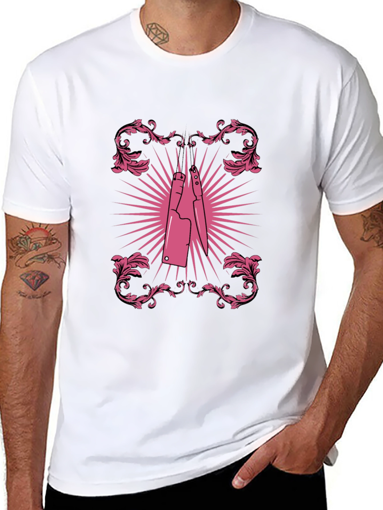 Pink Butcher Knife Graphic Black T-Shirt