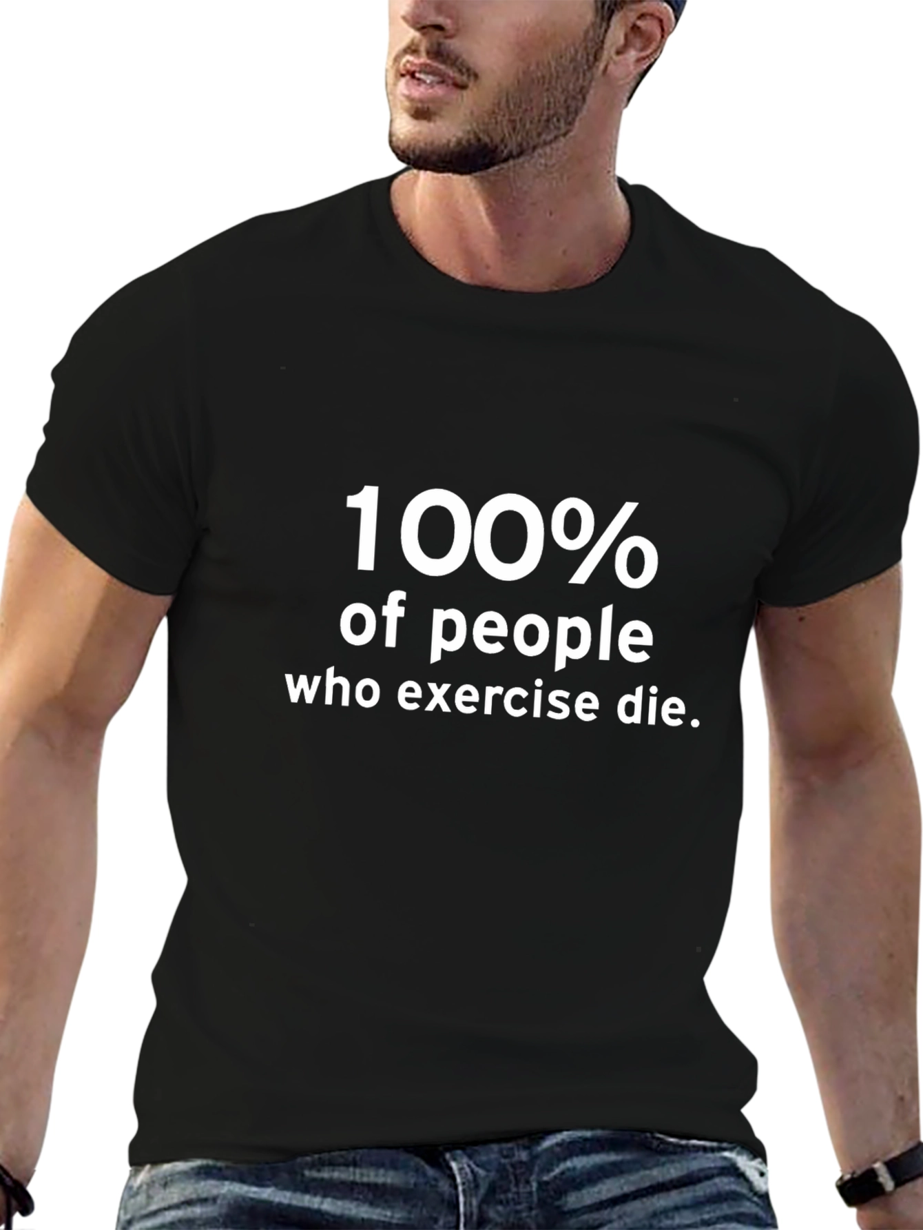 Humorous Exercise Mortality Graphic Tee - Black