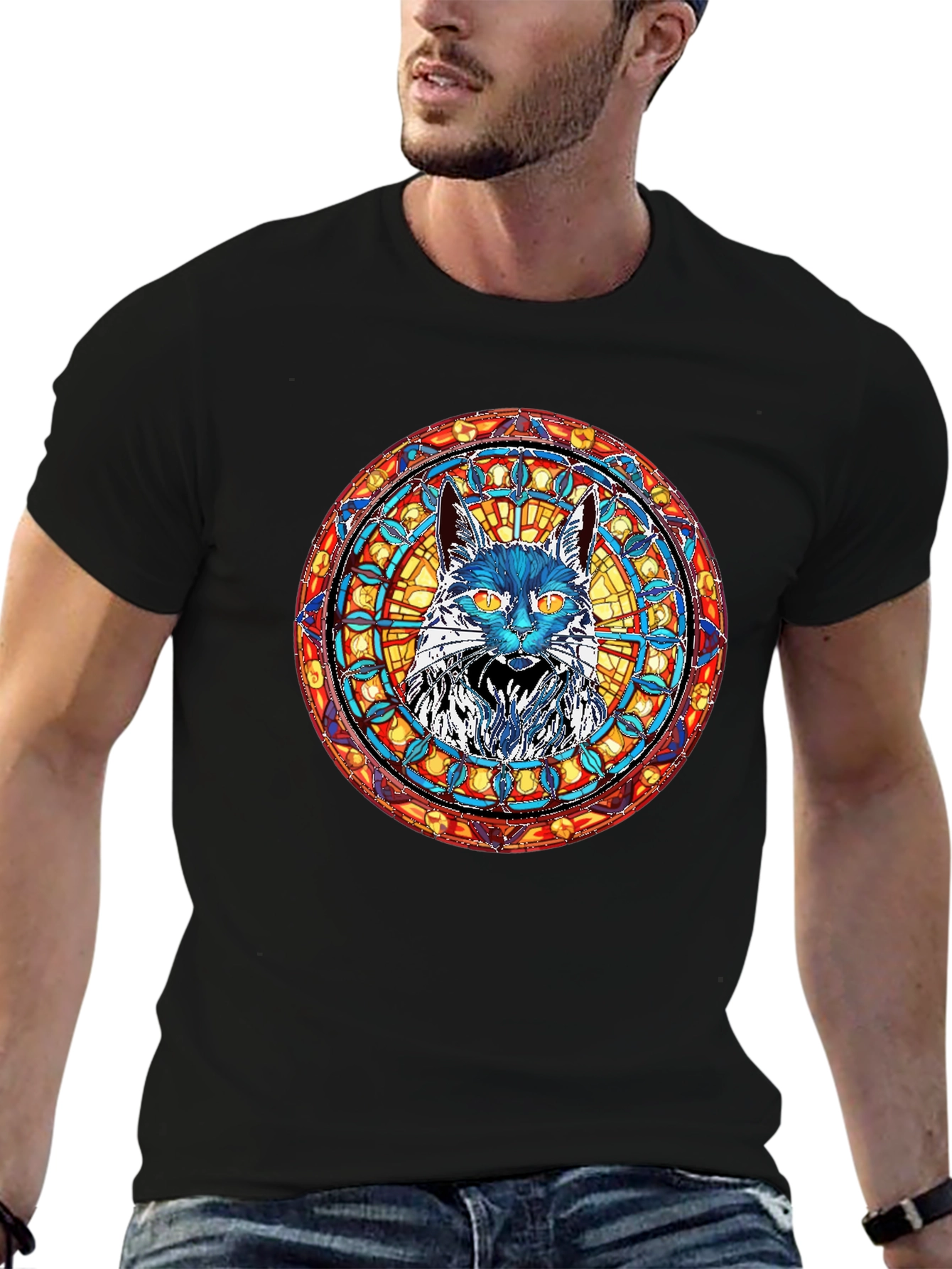 Stained Glass Cat T-Shirt - Unique Graphic Tee