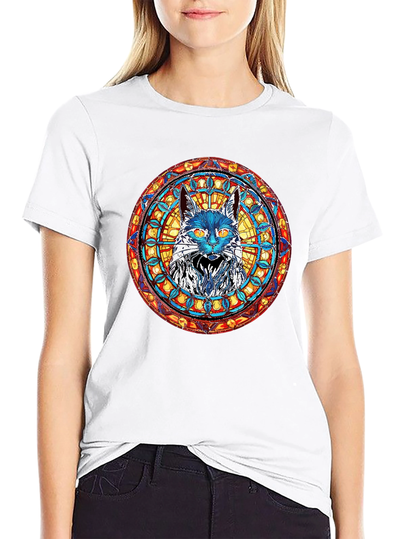 Stained Glass Cat T-Shirt - Unique Graphic Tee