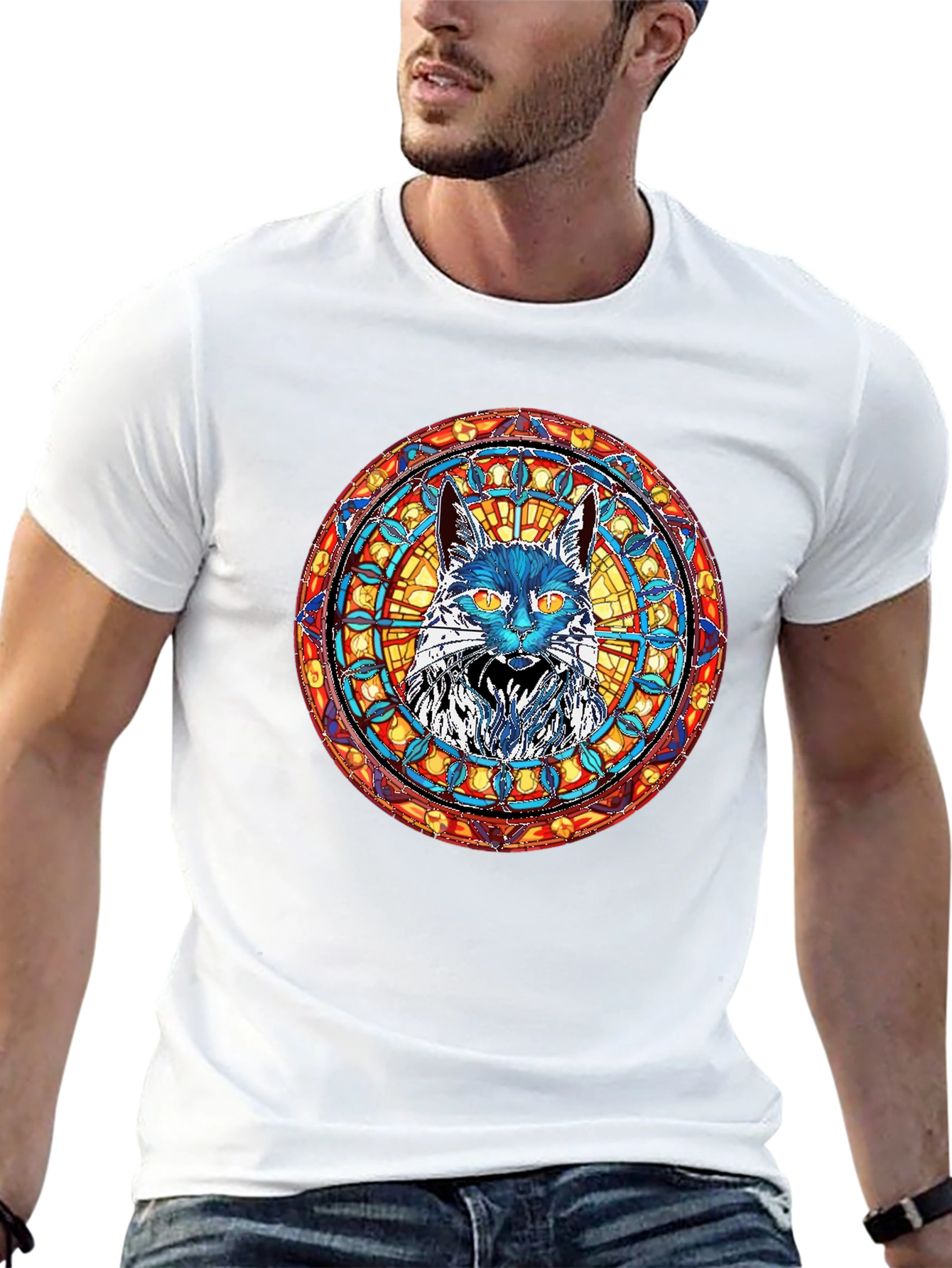 Stained Glass Cat T-Shirt - Unique Graphic Tee
