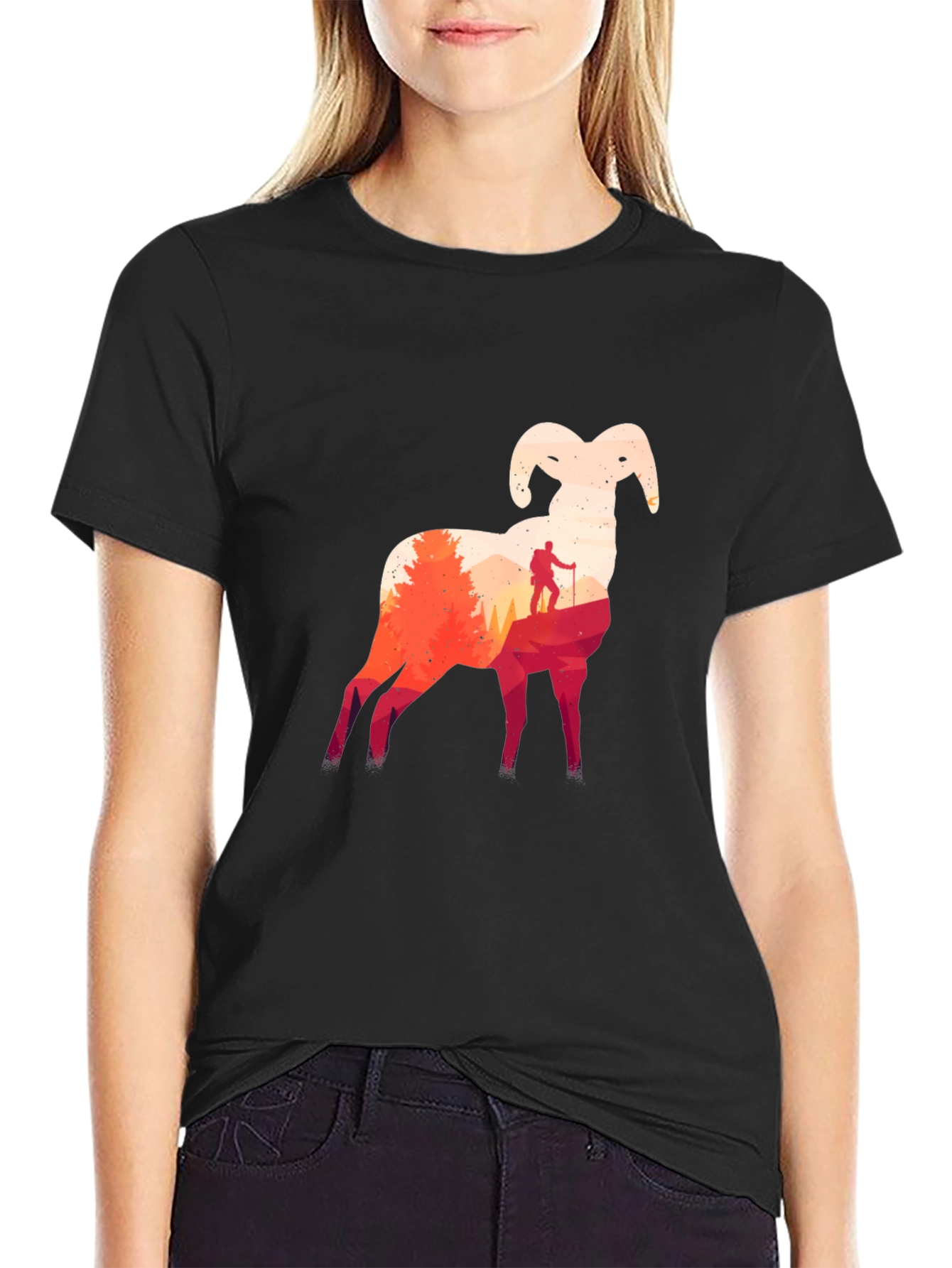 Ram Silhouette Hiking T-Shirt - Nature Adventure Tee