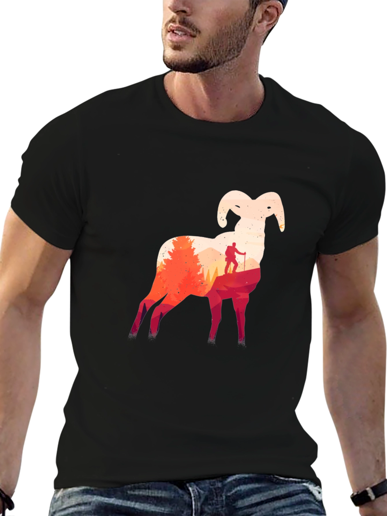 Ram Silhouette Hiking T-Shirt - Nature Adventure Tee