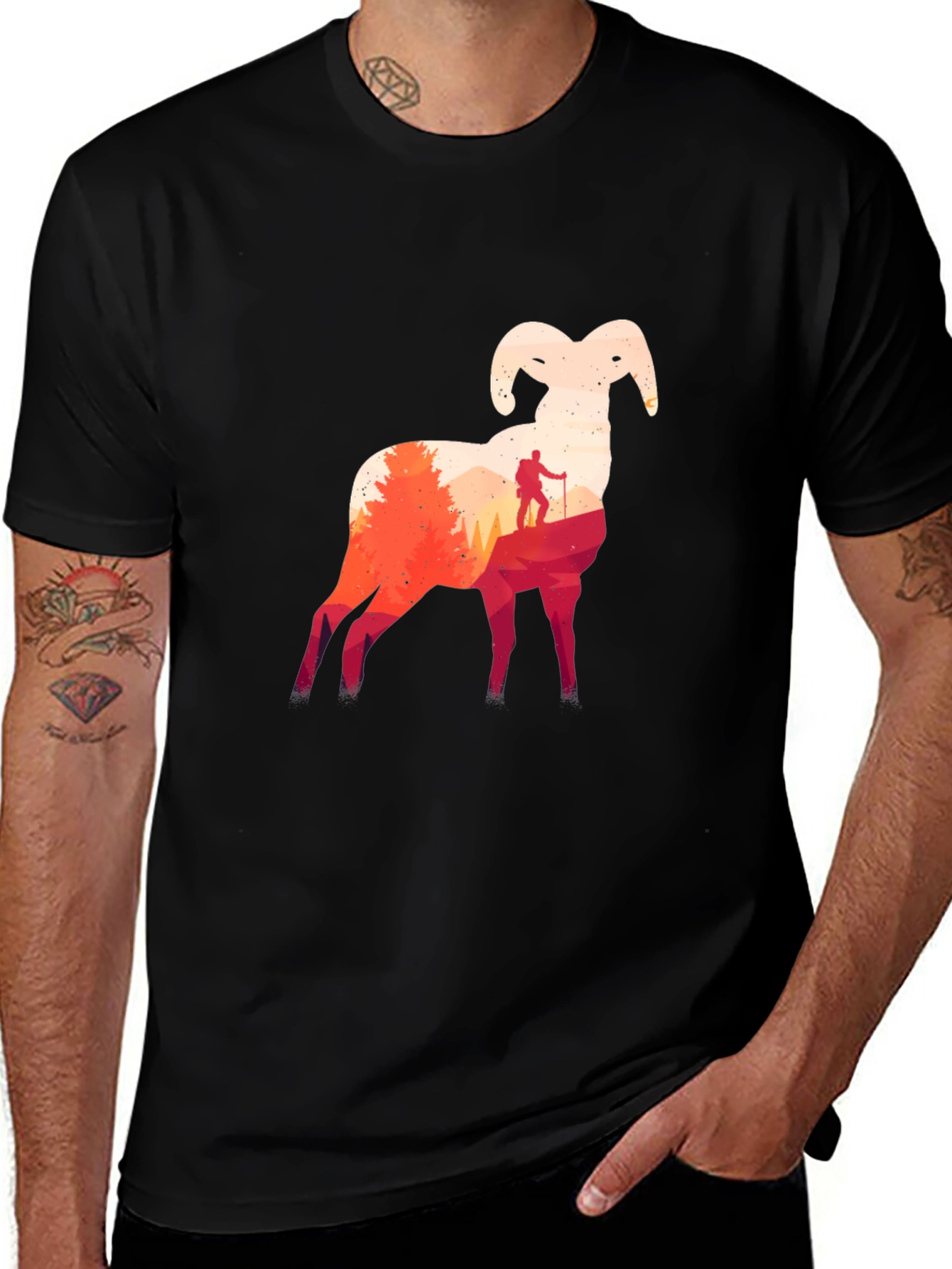 Ram Silhouette Hiking T-Shirt - Nature Adventure Tee