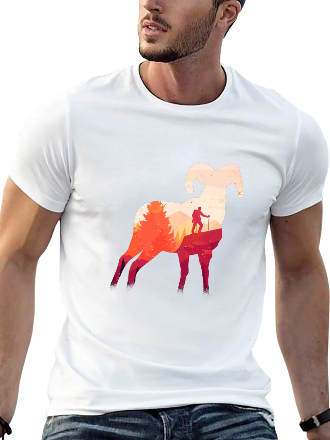 Ram Silhouette Hiking T-Shirt - Nature Adventure Tee