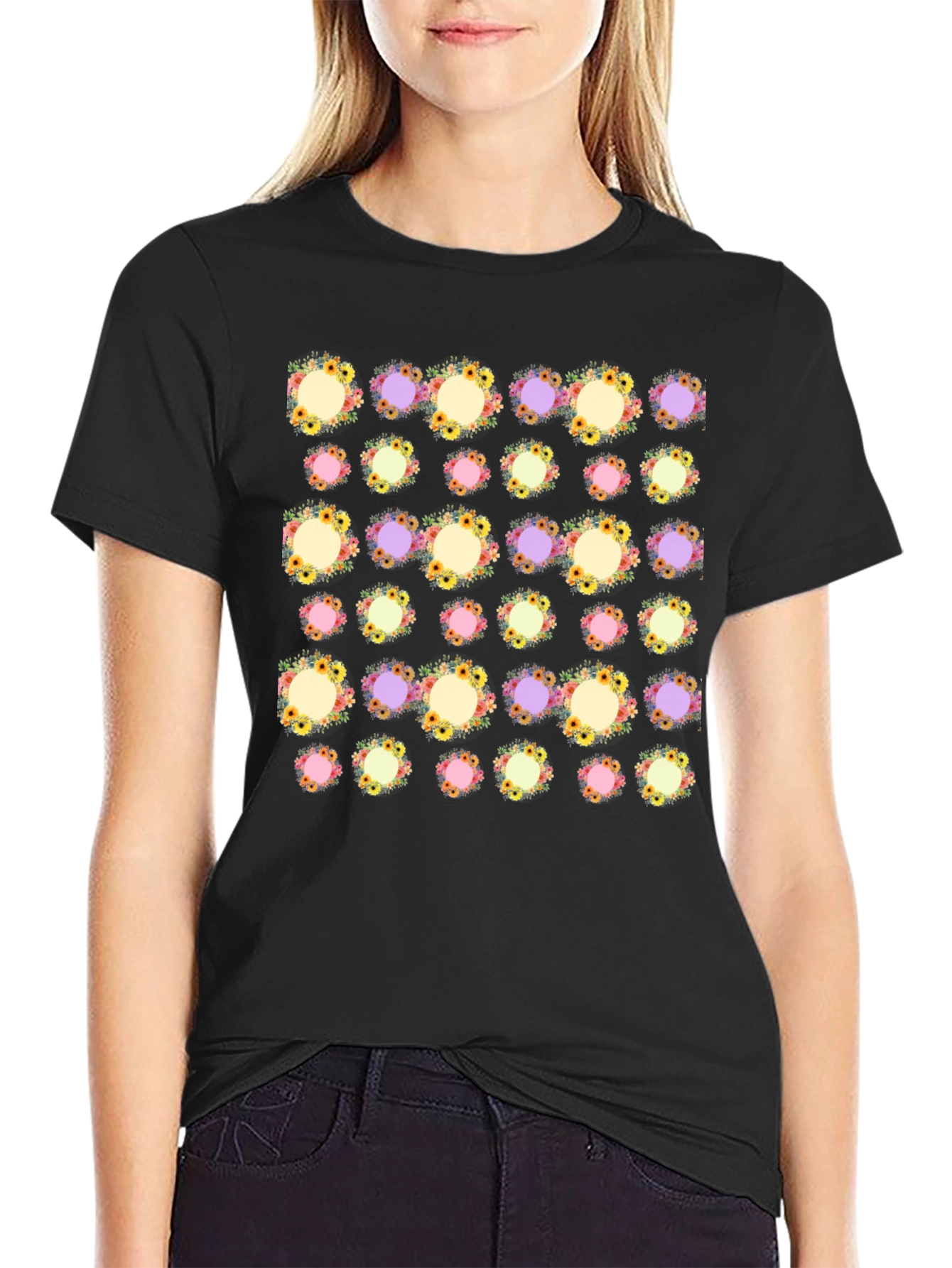 Floral Pattern Black T-Shirt