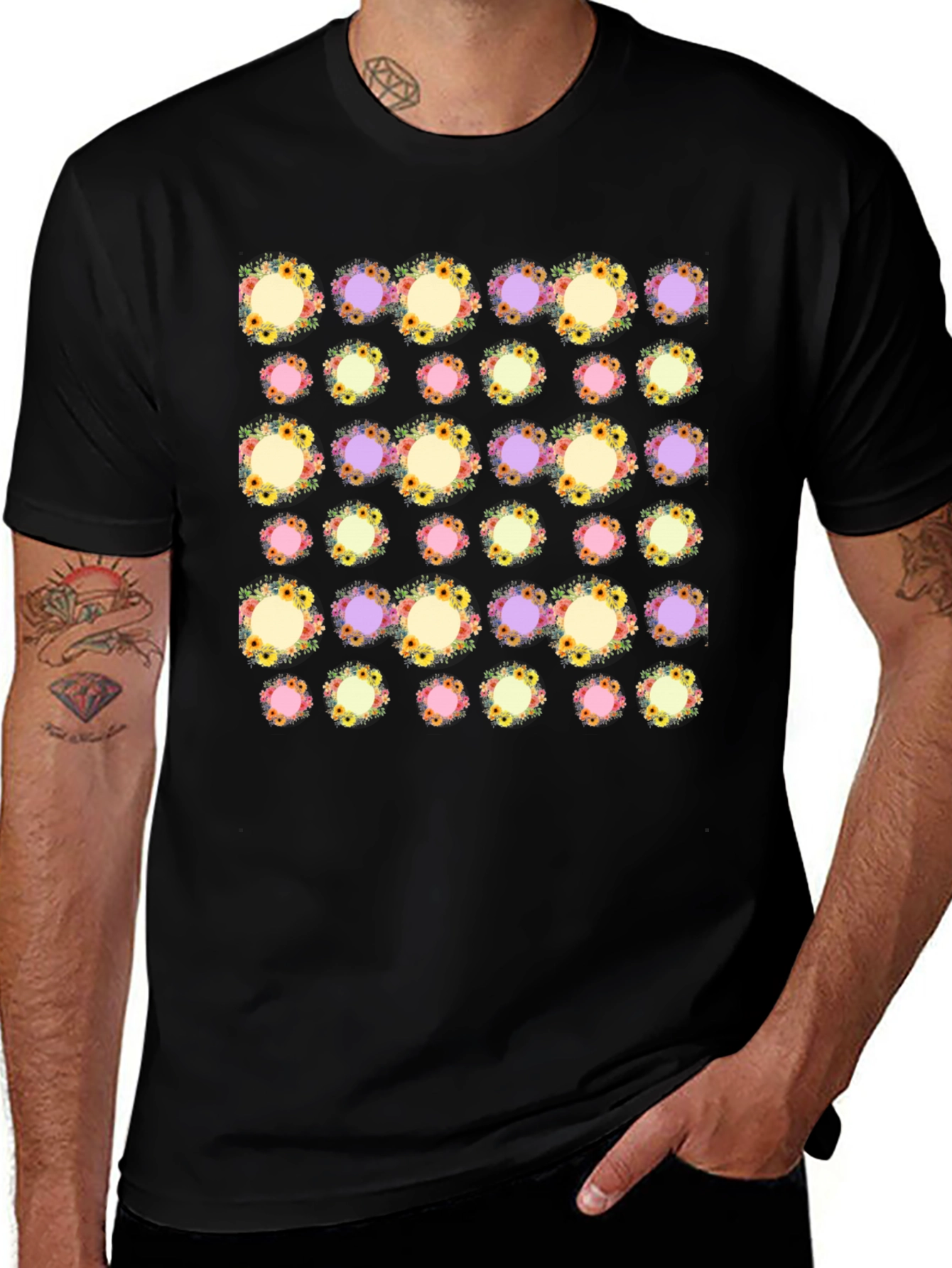 Floral Pattern Black T-Shirt