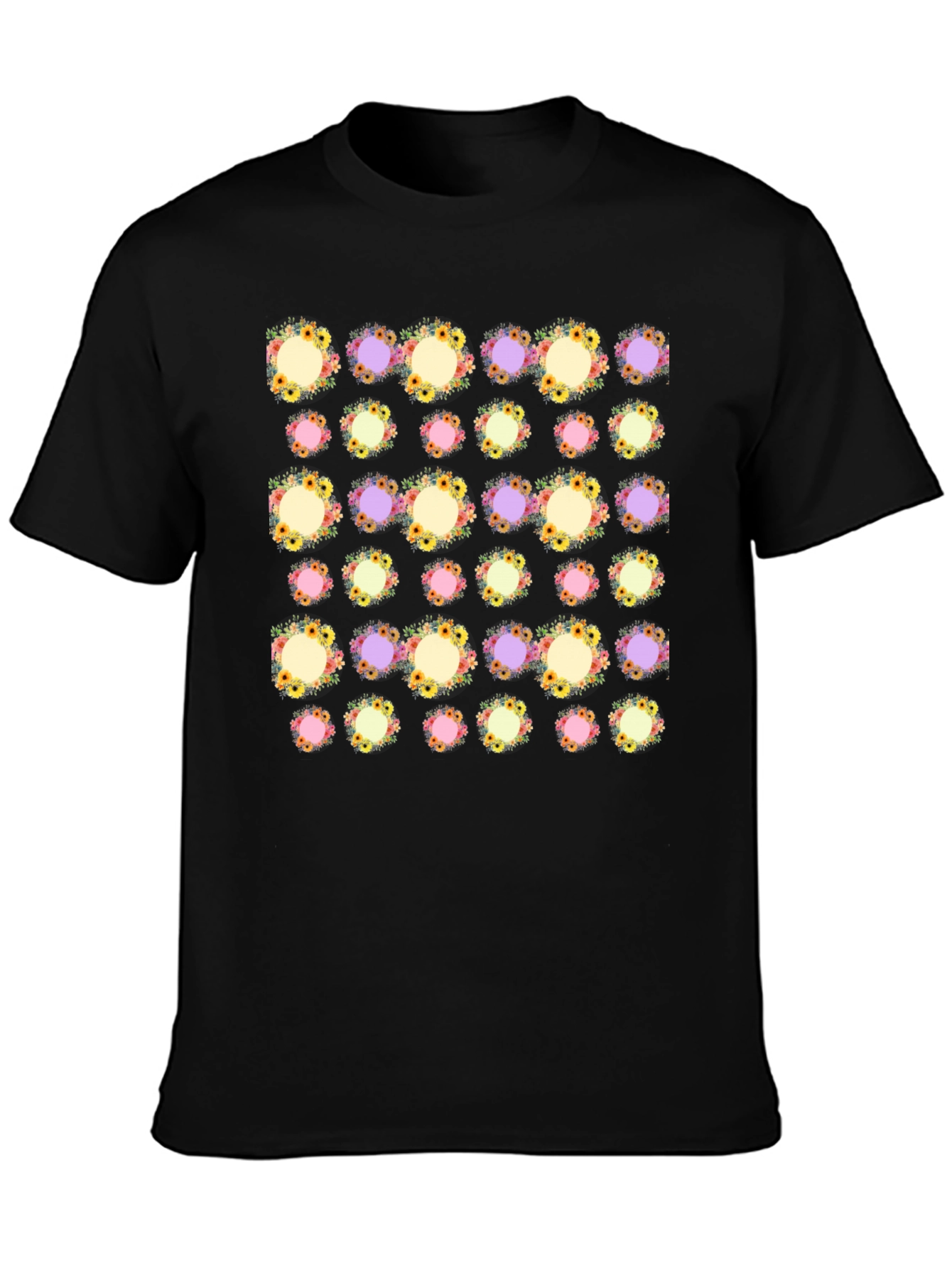 Floral Pattern Black T-Shirt