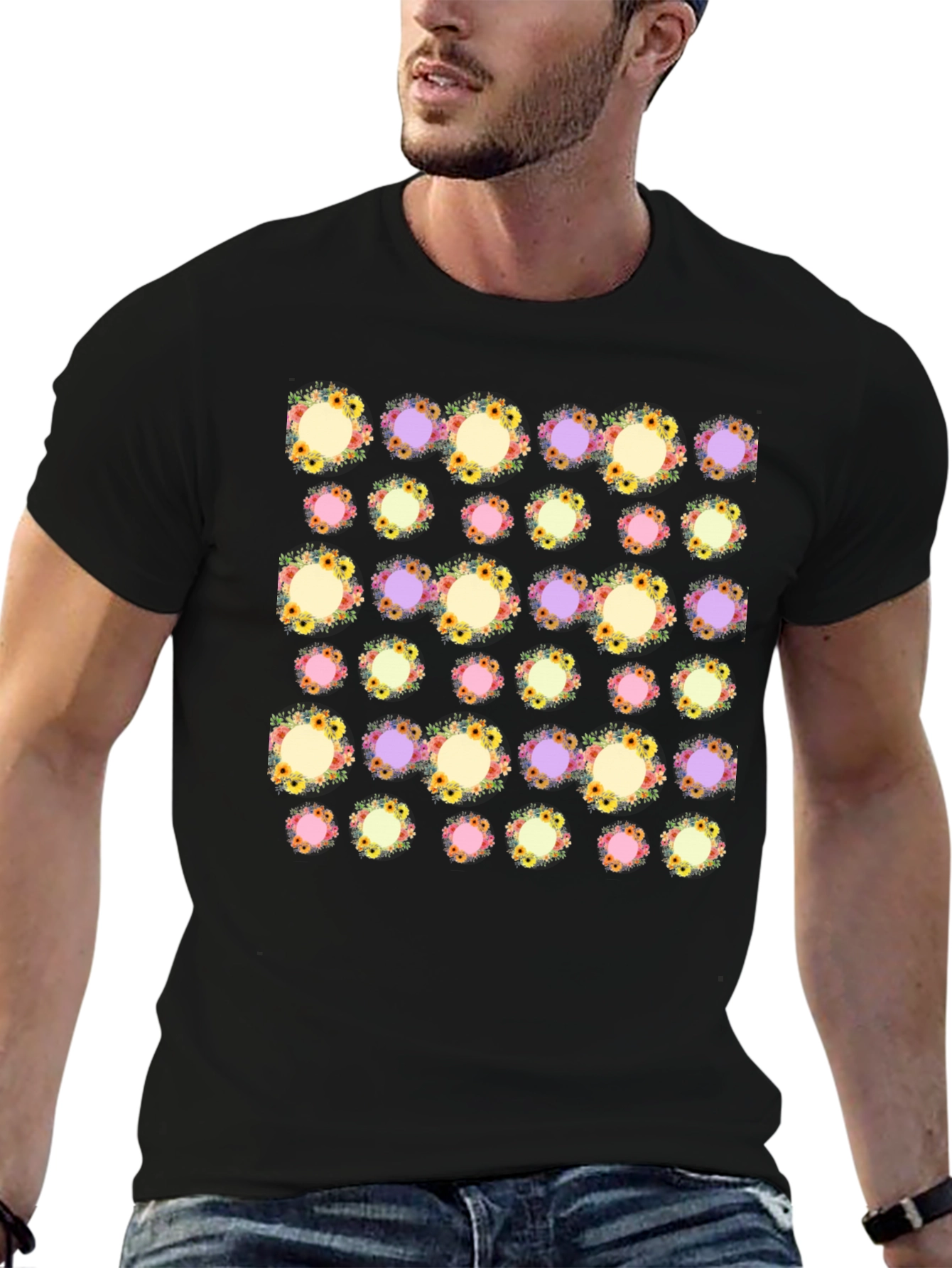Floral Pattern Black T-Shirt