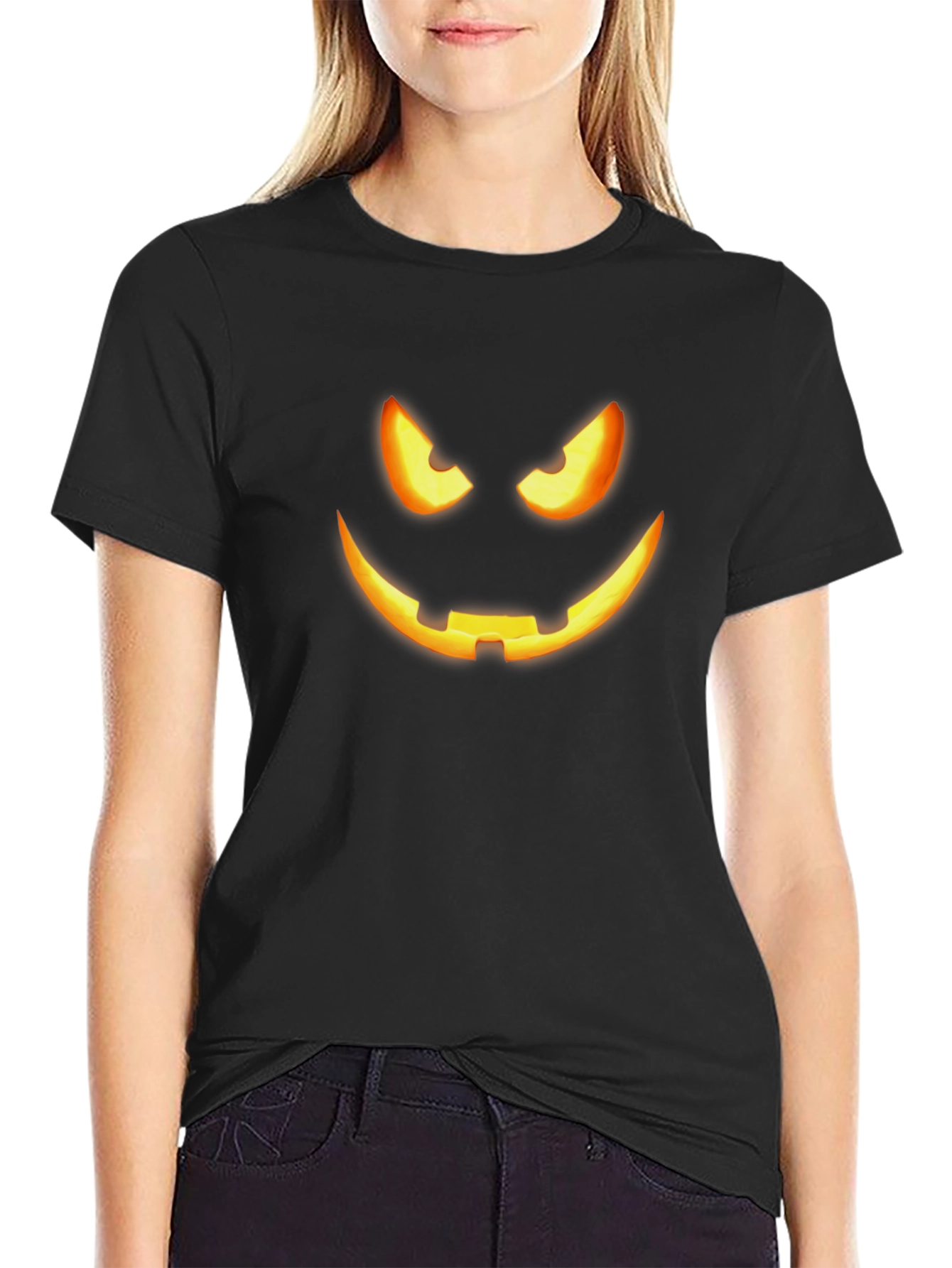 Spooky Halloween Face T-Shirt - Mens Black Tee