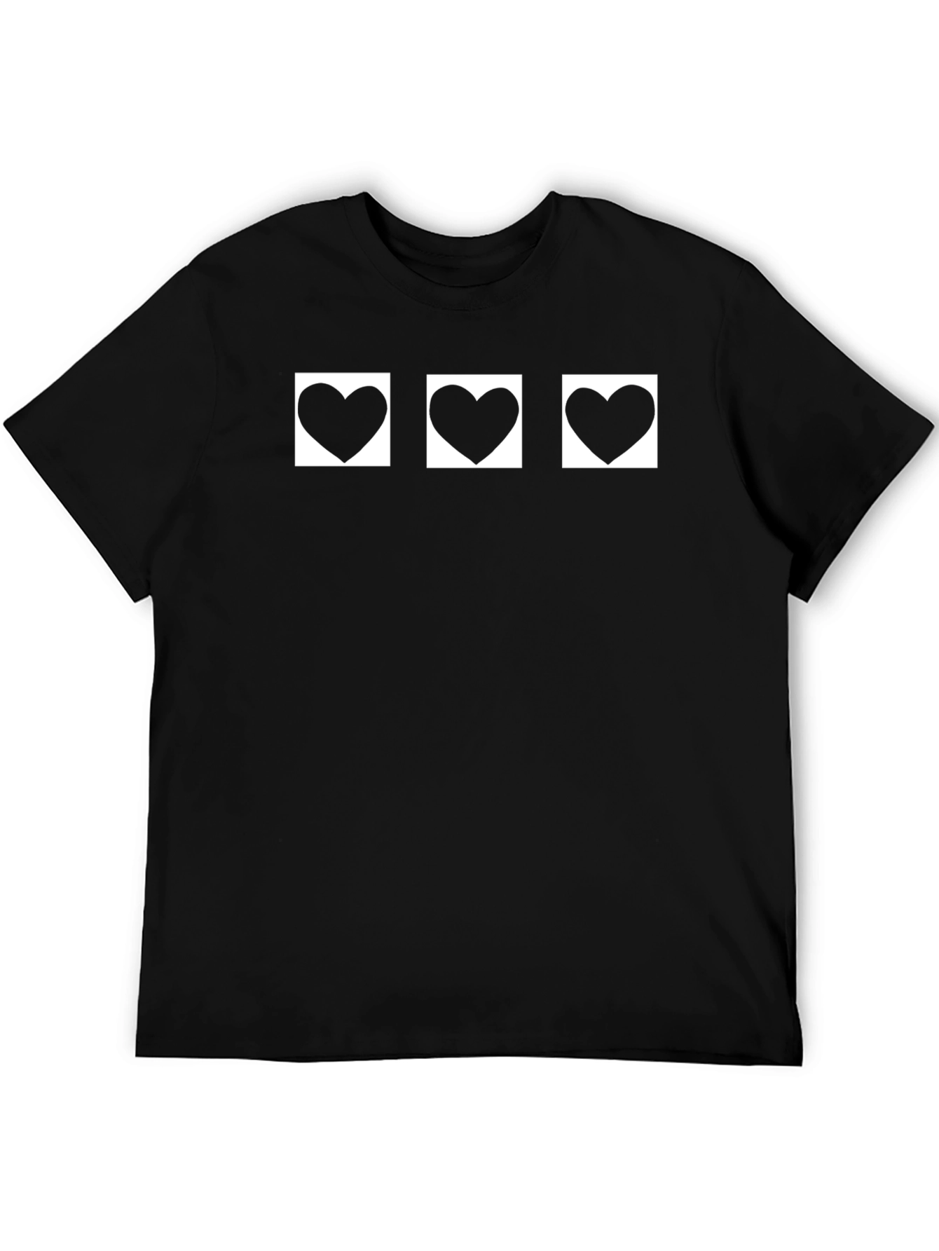 Black T-Shirt with Three Heart Graphic